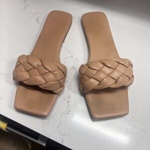Braided Tan Slide Sandals